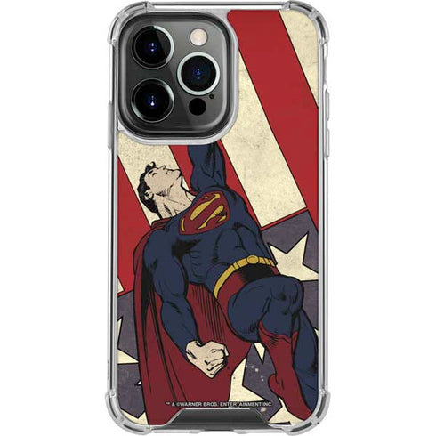DC Comics Superman Vintage Pose American Flag iPhone 14 Pro Clear Case